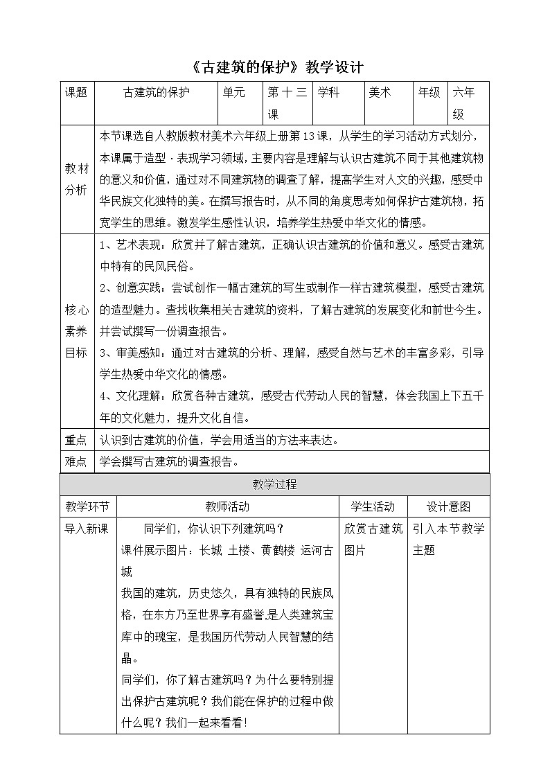 【人教版】六上美术  第13课《古建筑的保护》（课件+教案）01