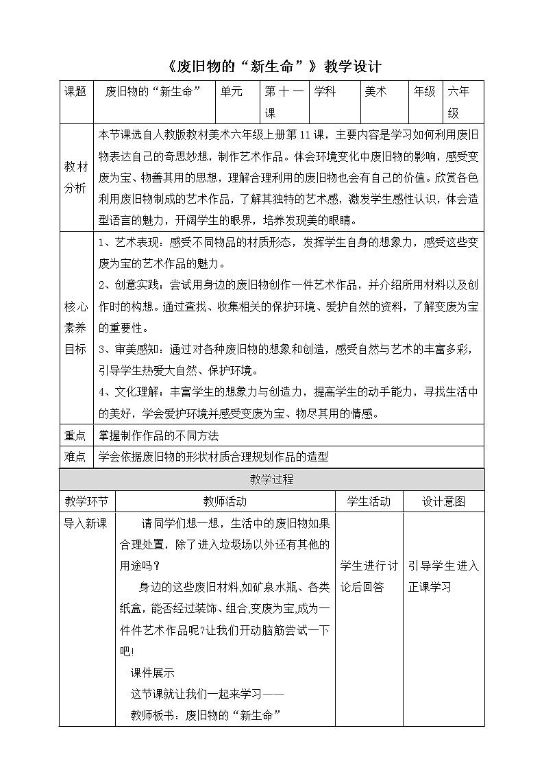 【人教版】六上美术  第11课《废旧物的“新生命”》（课件+教案）01