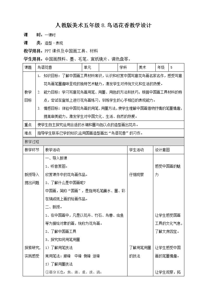 【人教版】五上美术  第8课鸟语花香（课件+教案）01