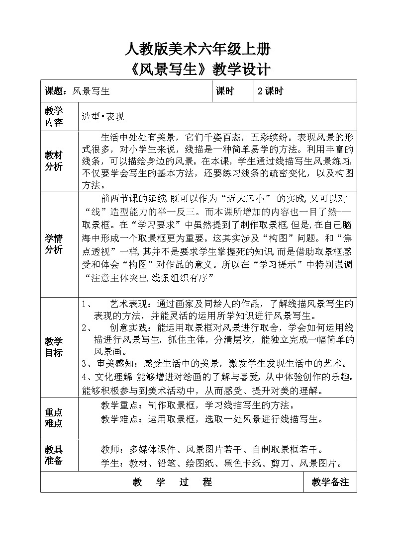 人教版小学美术六年级上册《风景写生》教案第1页