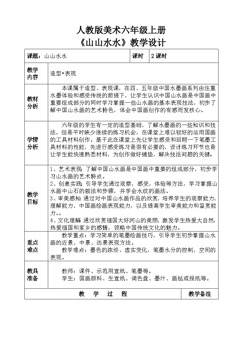 人教版小学美术六年级上册《山山水水》教案第1页
