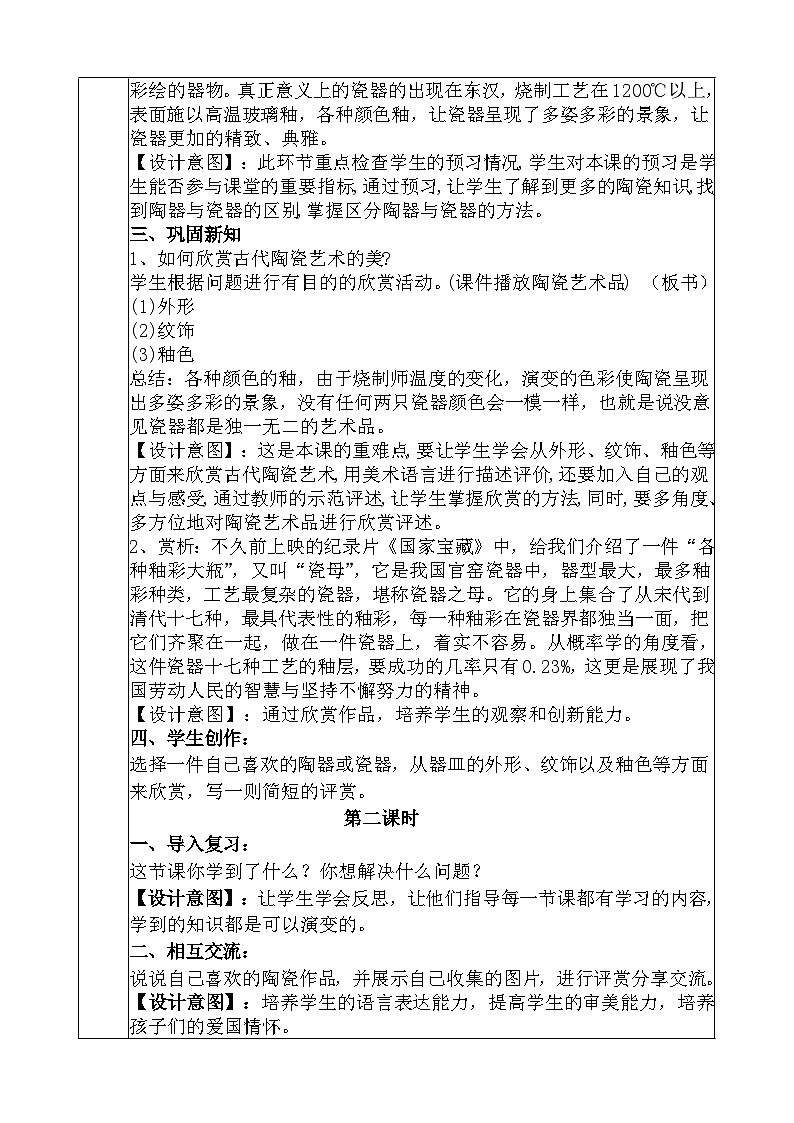 人教版美术五年级上册《珍爱国宝--古代陶瓷艺术》教学设计第2页