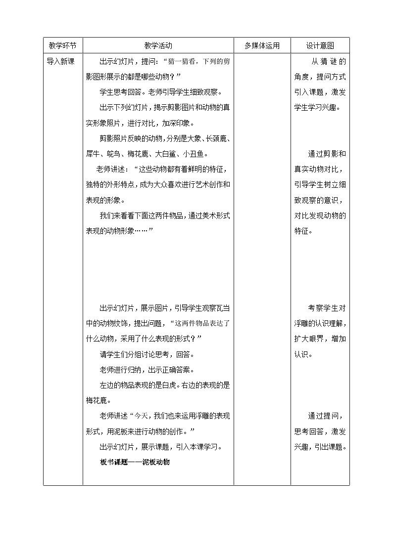 岭南版四年级上册美术教案泥板动物教案设计02
