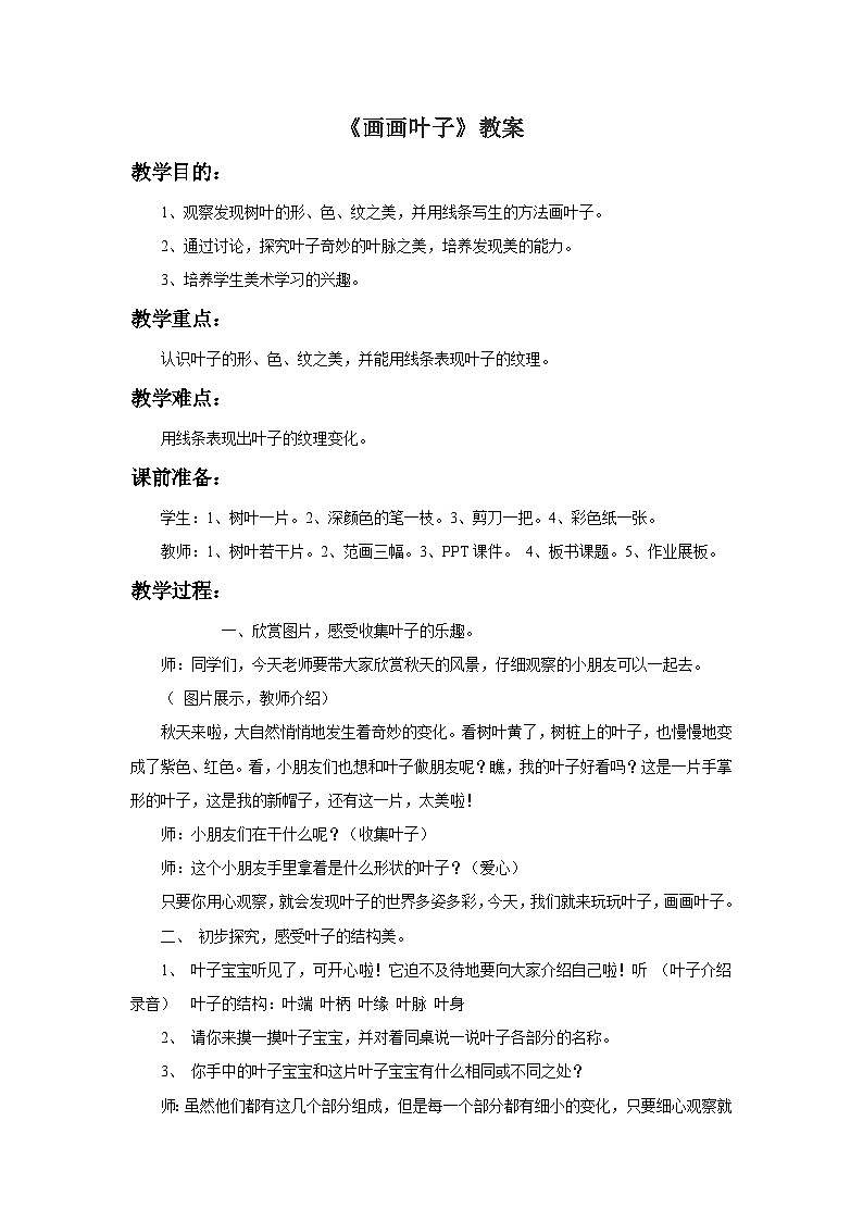 《画画叶子》教案2第1页