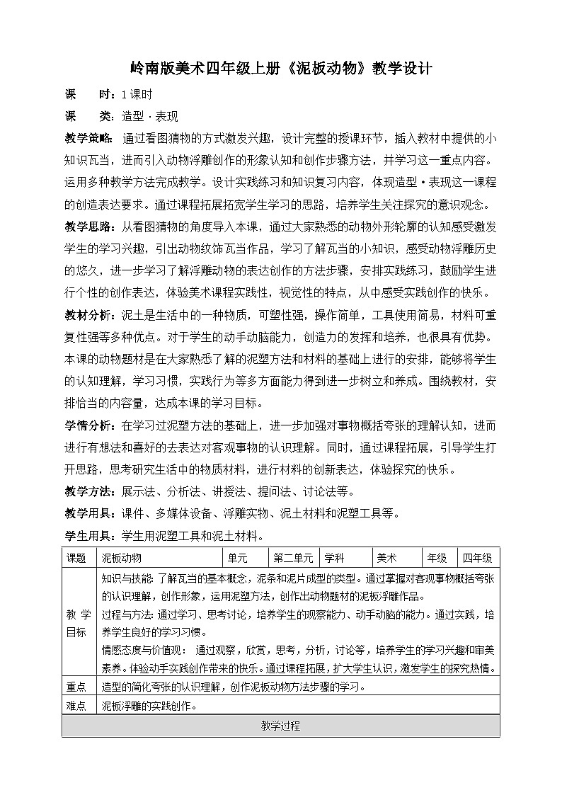 岭南版美术四年级上册4.《泥板动物》（课件+教案+素材）01