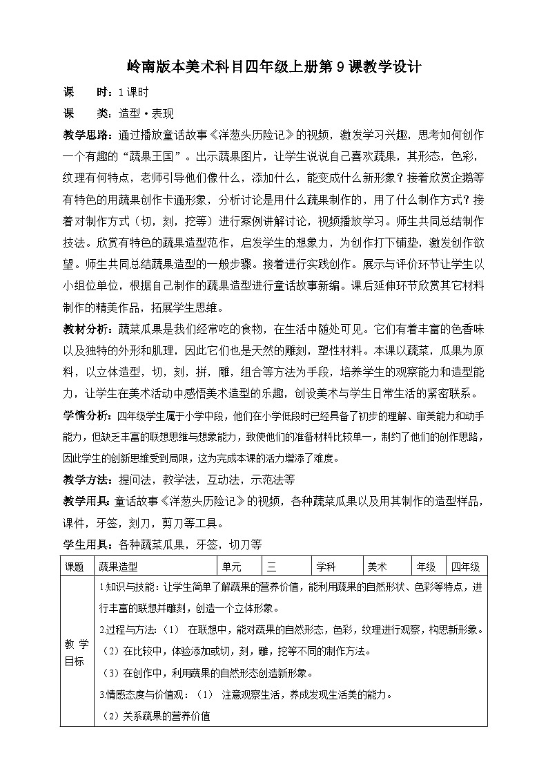 岭南版美术四年级上册9.《蔬果造型》 （课件+教案+素材）01