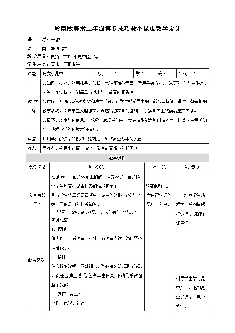 岭南版 小学美术二年级上册5.《 巧救小昆虫》课件+教案+素材01