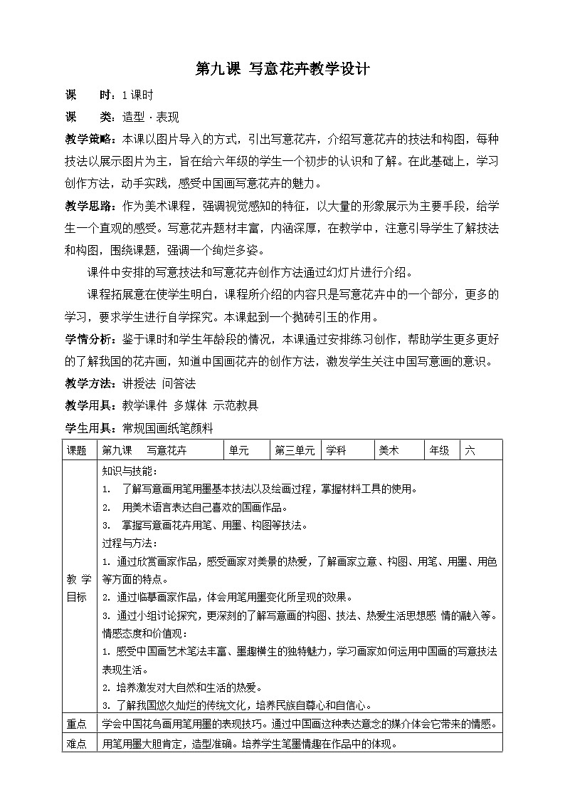 岭南版美术六年级上册9.《写意花卉》（课件+教案+素材）01