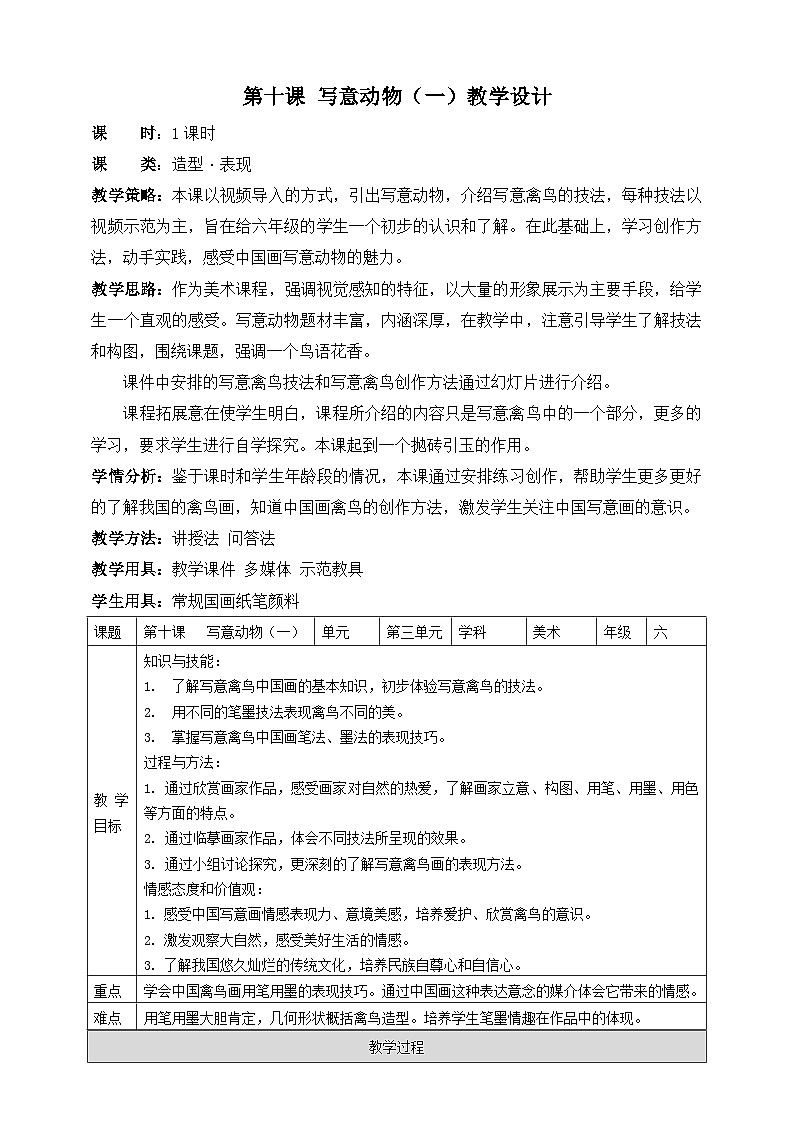 岭南版美术六年级上册10.《写意动物（一）》(课件+教案+素材)01