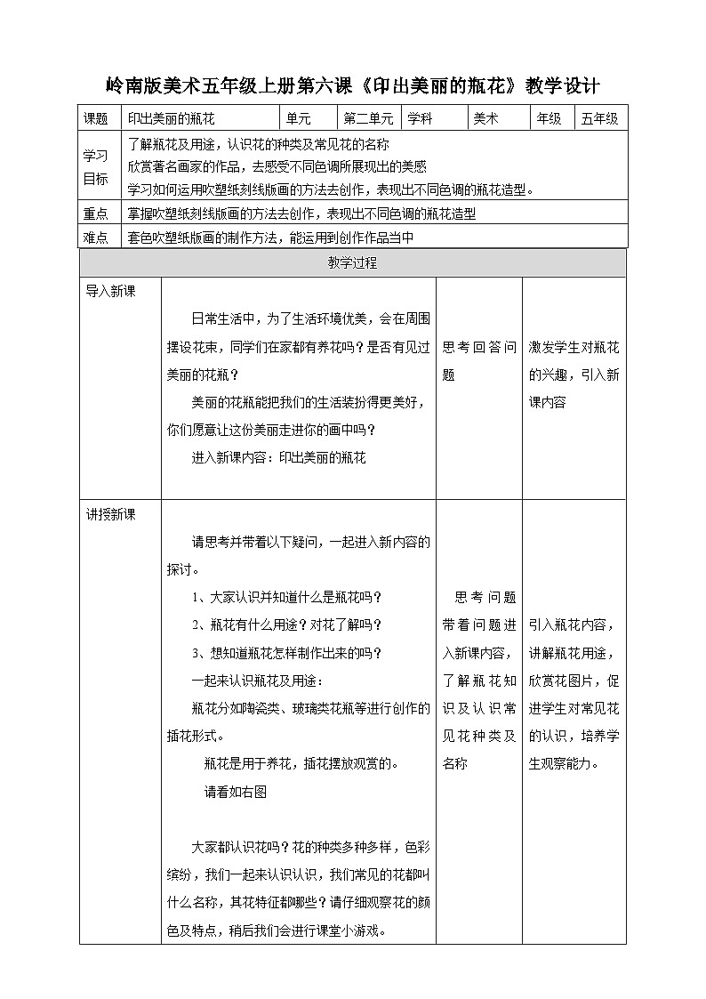 岭南版美术五年级上册6.《印出美丽的瓶花》（教案）01