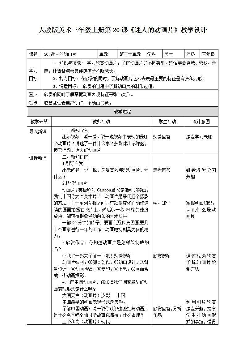【人教版】三上美术  第20课  迷人的动画片（课件+教案）01