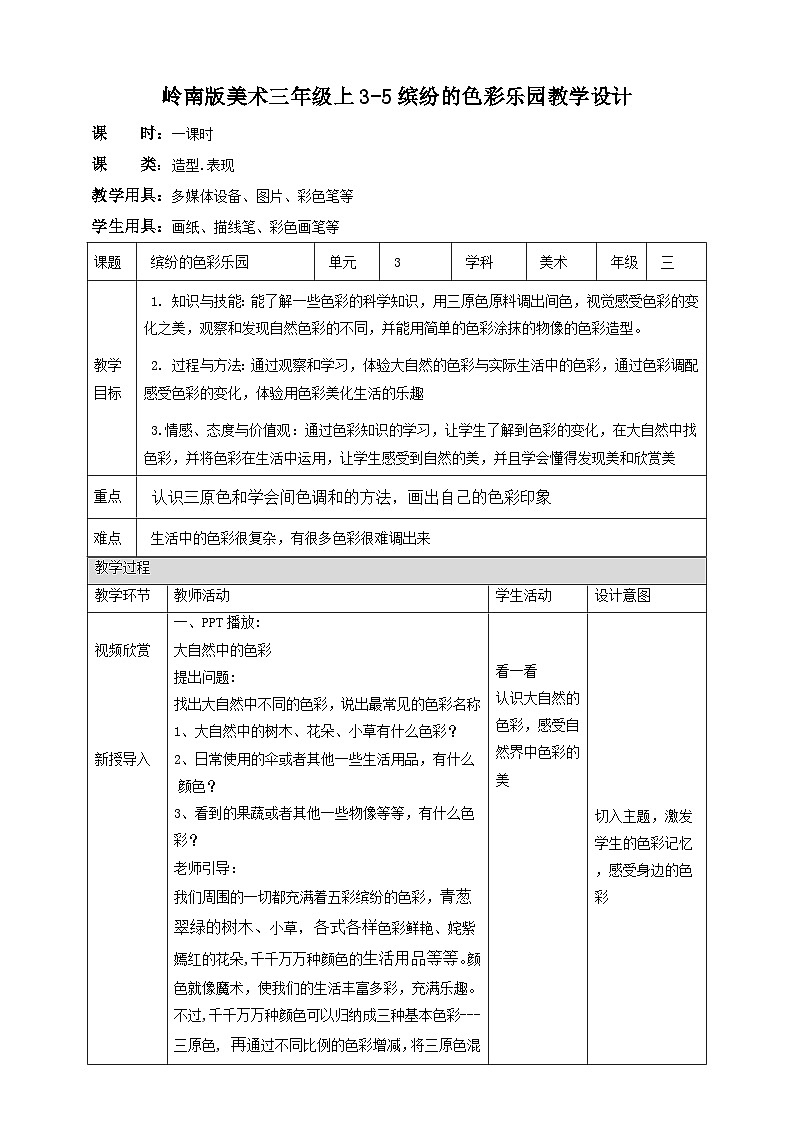 岭南版美术三年级上册5.《缤纷的色彩乐园》(课件+教案)01