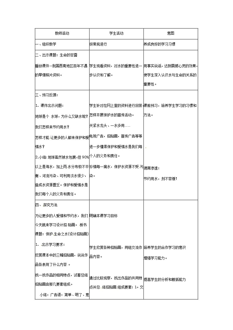 六年级上美术教案生命的甘露4_湘美版01