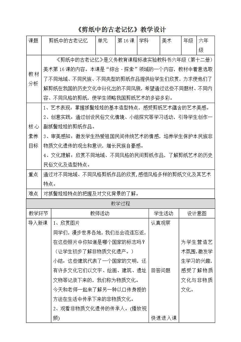 【核心素养】人美版美术六年级下册16《剪纸中的古老记忆》课件+教案+素材01