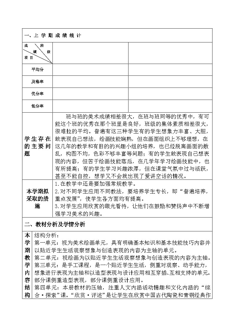 人教版小学美术四年级下册教学工作计划与总结 -第2页