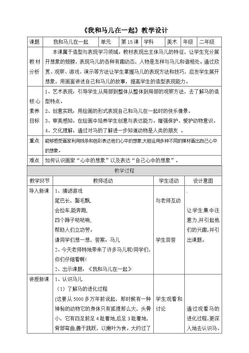 【人教版】二上美术  第15课 我和马儿在一起 （课件+教案+素材）01