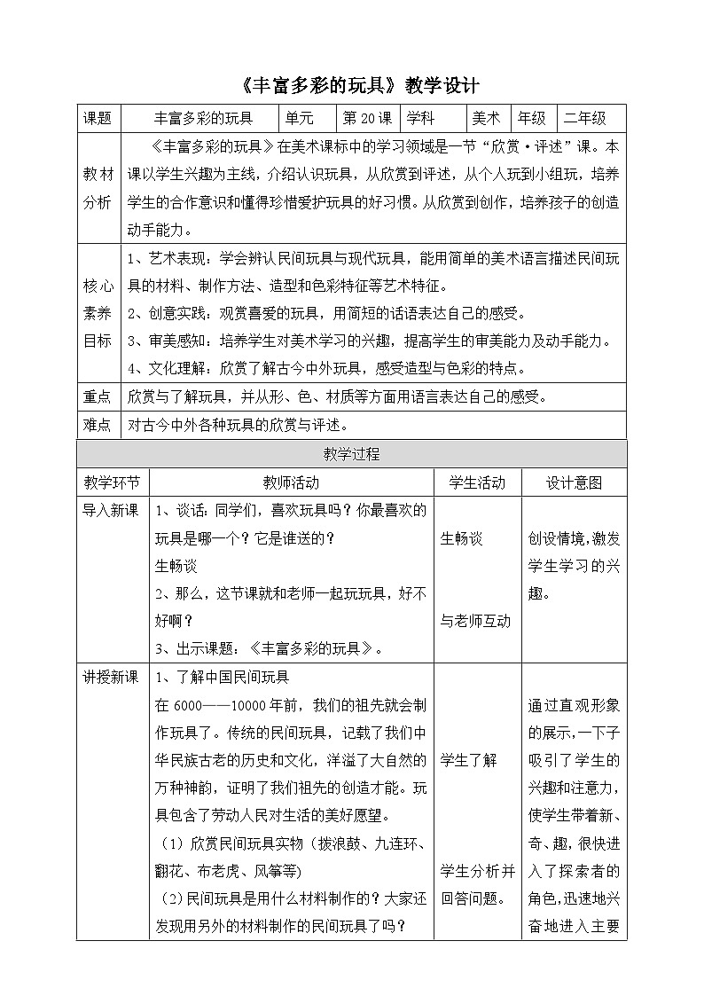 【人教版】二上美术  第20课 《丰富多彩的玩具》（课件+教案+素材）01