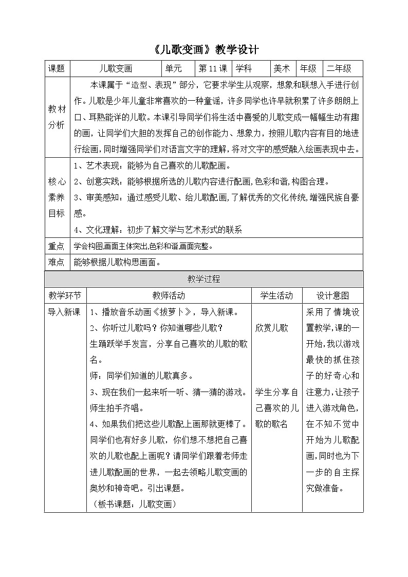 【核心素养】人教版美术二年级上册 11《儿歌变画》 课件+教案+素材01