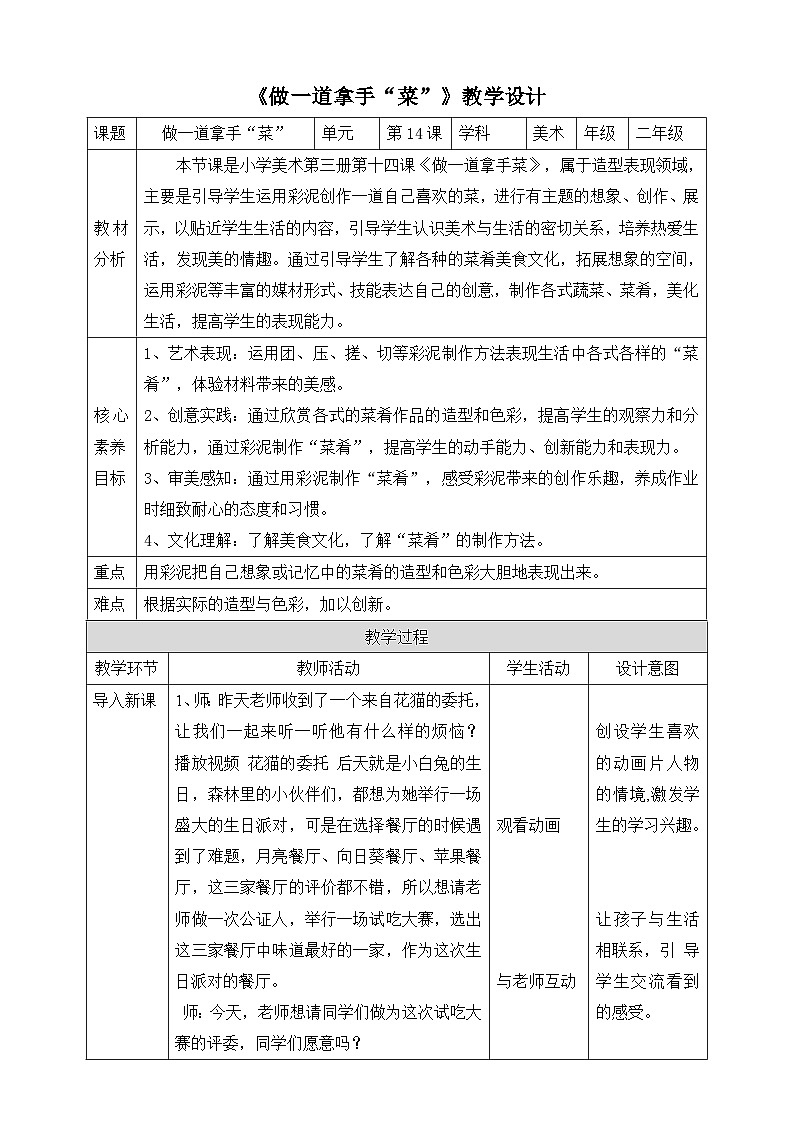 【核心素养】人教版美术二年级上册 14《做一道拿手“菜”》课件+教案+素材01