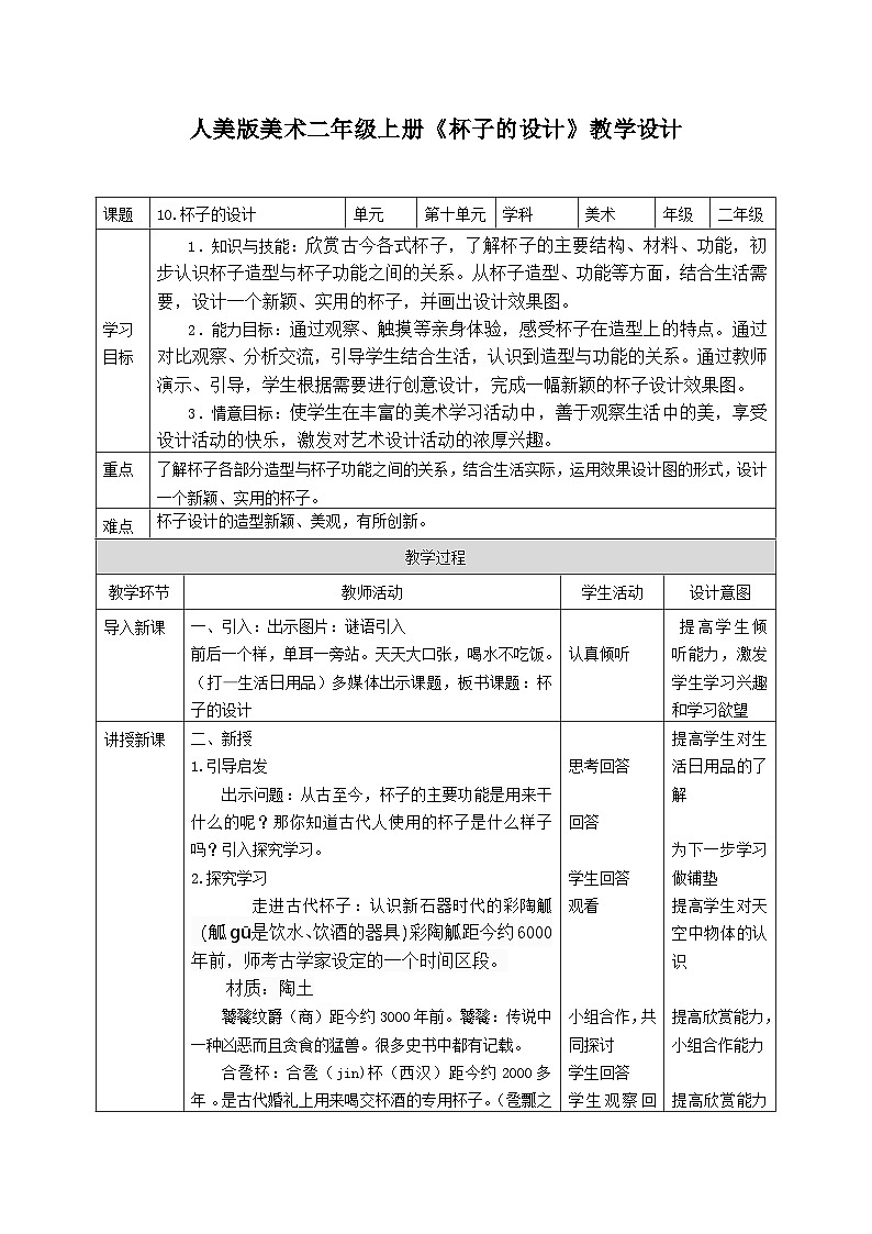 人美版美术二年级上册第10课《杯子的设计》授课课件+教案+素材01