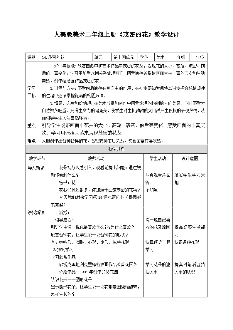 人美版美术二年级上册第14课 《茂密的花》授课课件+教案+素材01