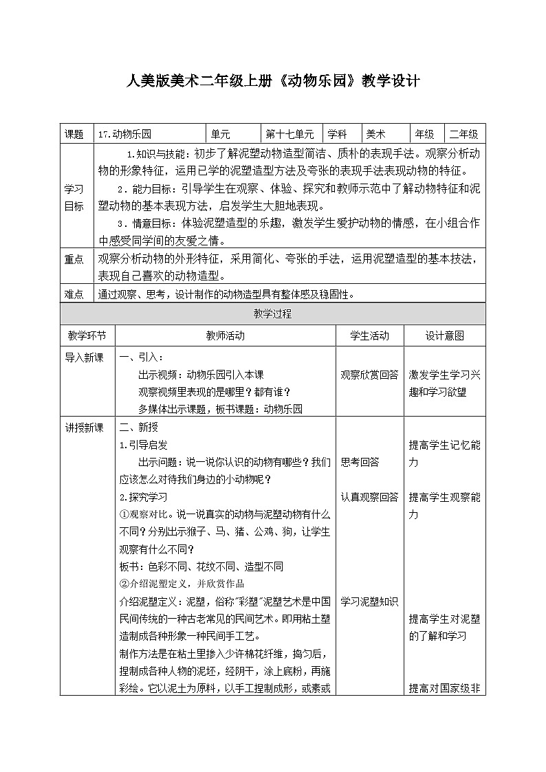 人美版美术二年级上册第17课 《动物乐园》 授课课件+教案+素材01