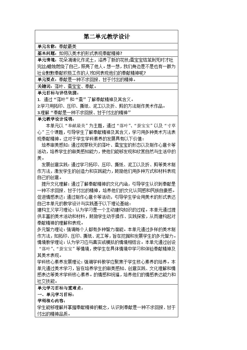 新人教版美术一年级上册 第二单元教学设计01
