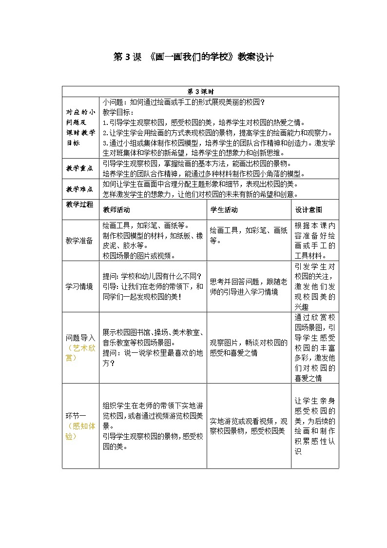新人美版小学美术一上 第一单元 3《画一画我们的学校》 教案01