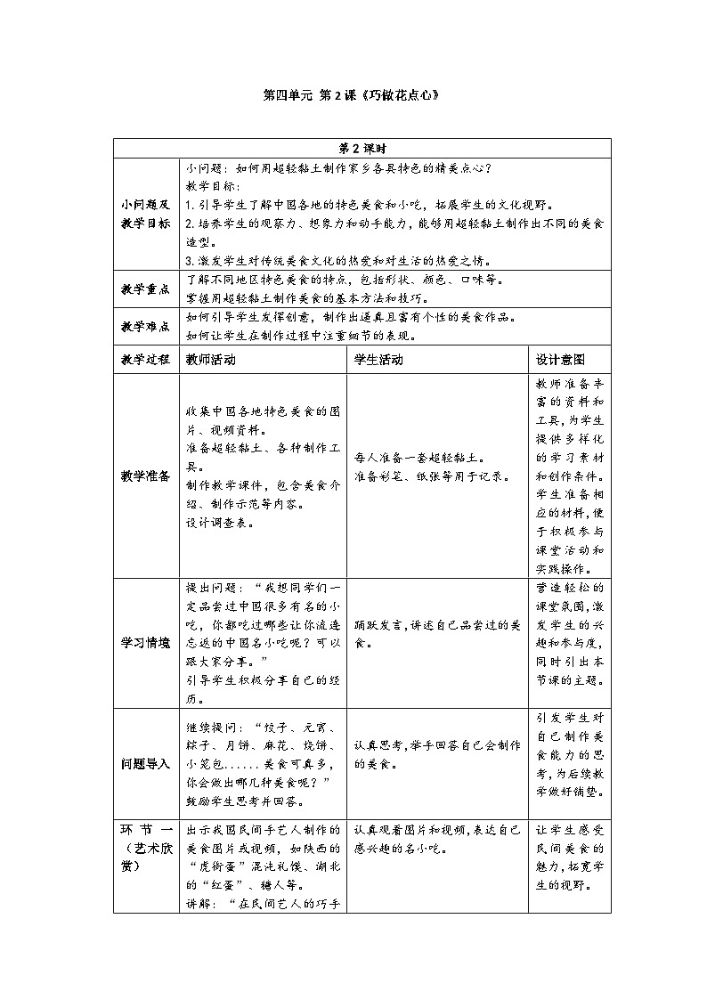 新人美版小学美术一上 第四单元 2《巧做花点心》教案01