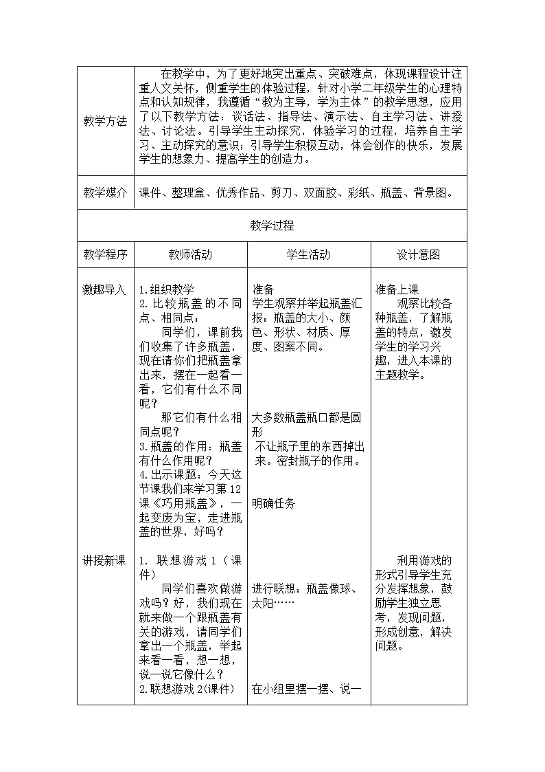 人教版美术二年级上册第12课　巧用瓶盖(1) 教案02