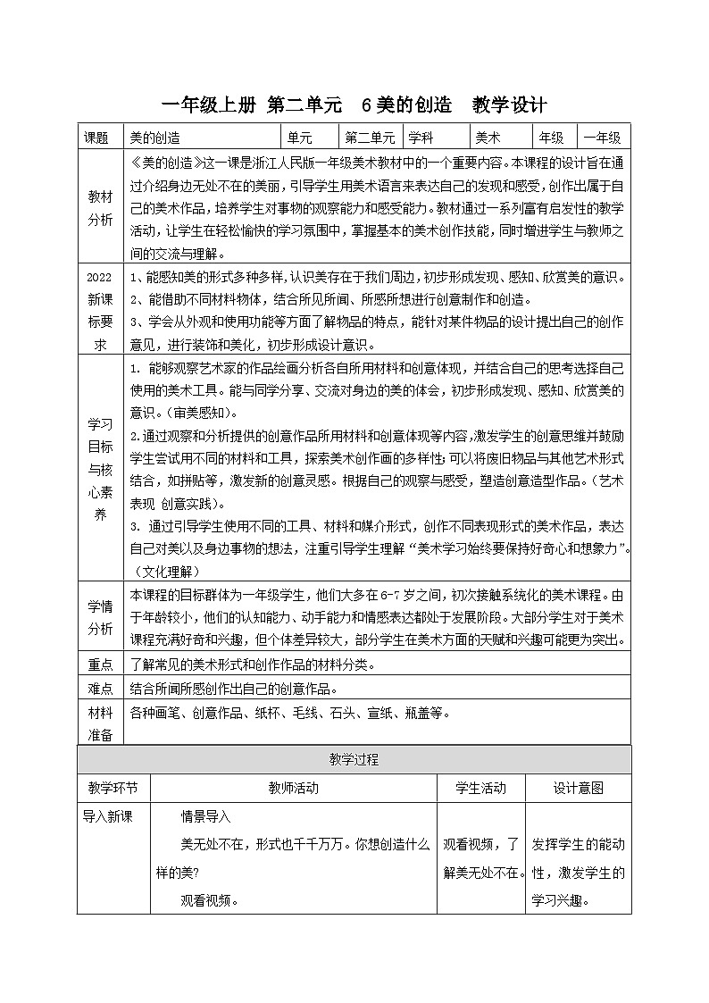 【新教材新课标】浙美版美术一年级上第6课《美的创造》课件+核心素养教案+视频201