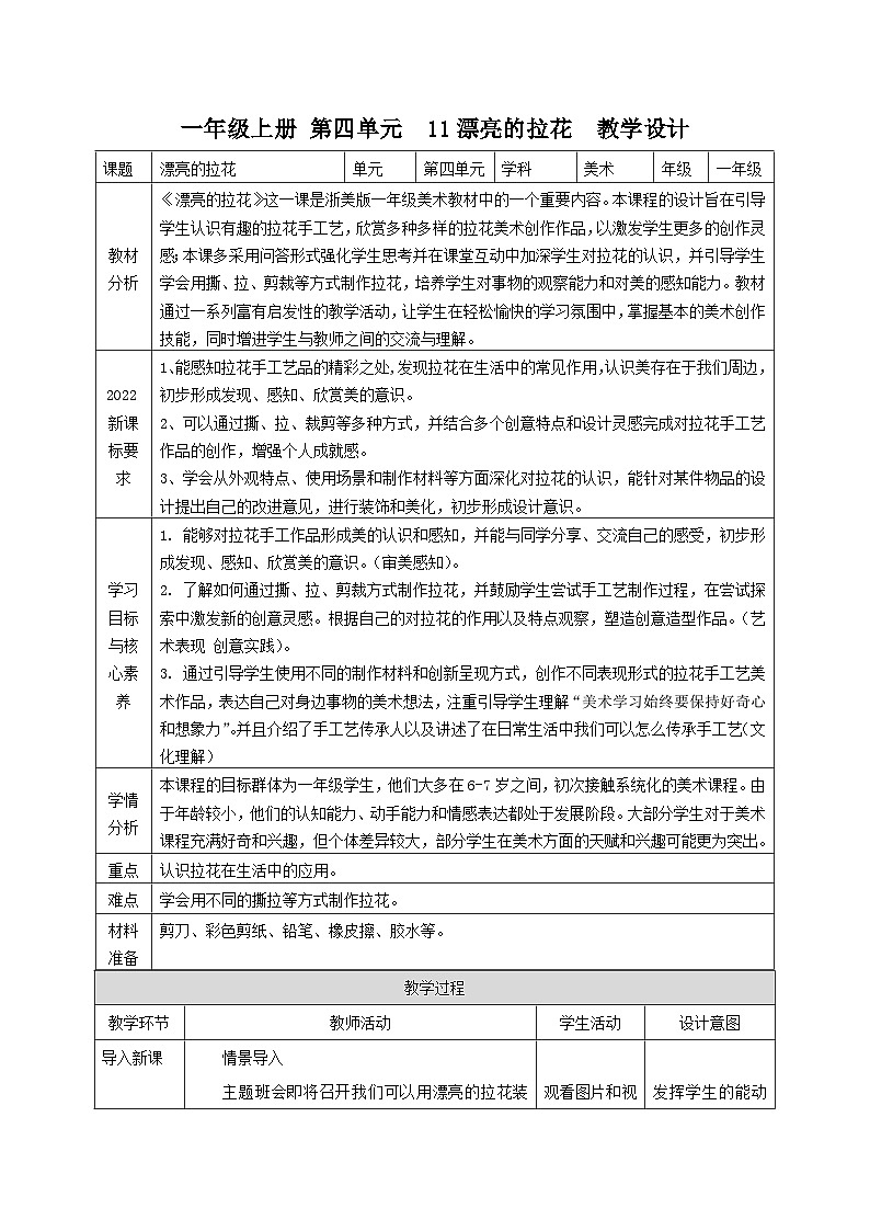 【新教材新课标】浙美版美术一年级上第11课漂亮的拉花 课件+核心素养教案+视频201