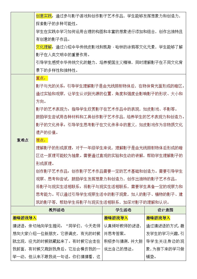 有趣的影子（教学设计）-2024-2025学年岭美版（2024）美术一年级上册03