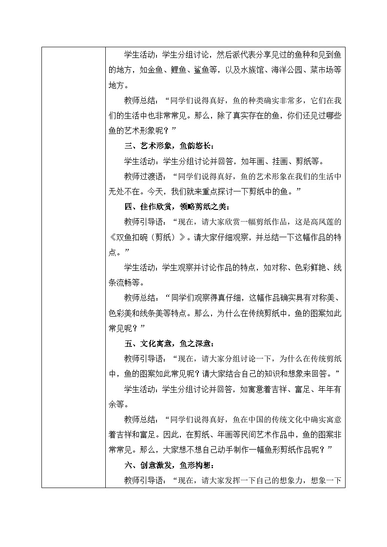 【核心素养目标】湘美版小学美术一年级下册第4课《对称的鱼形》教学设计（表格式）第2页