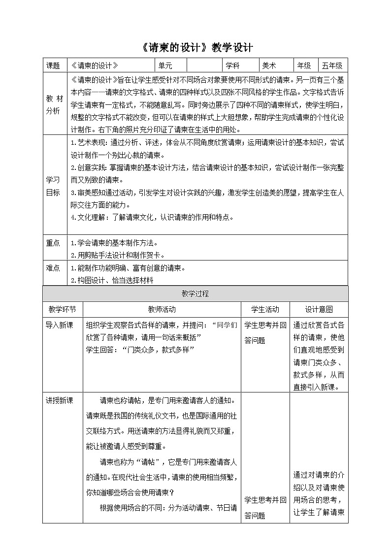 请柬的设计 教学设计第1页