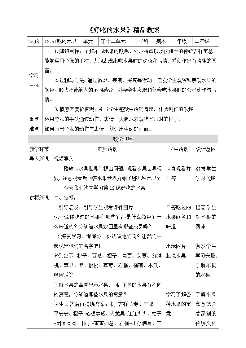 《好吃的水果》精品教案第1页