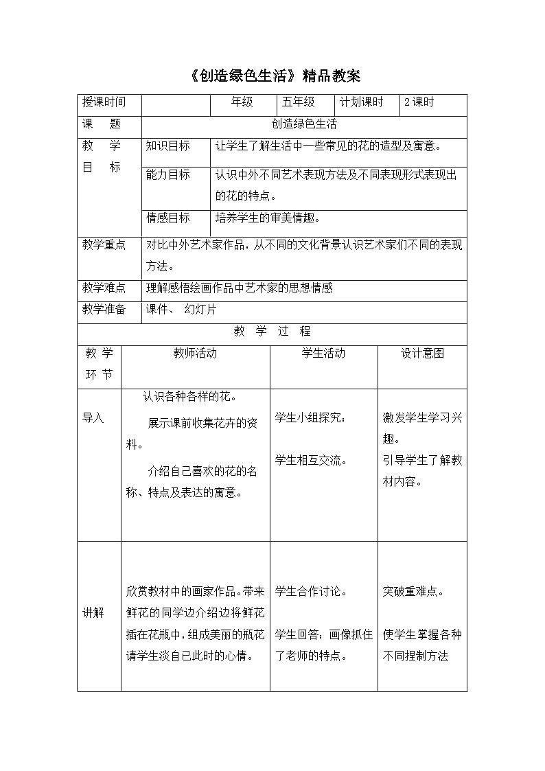 《创造绿色的生活》精品教案1第1页