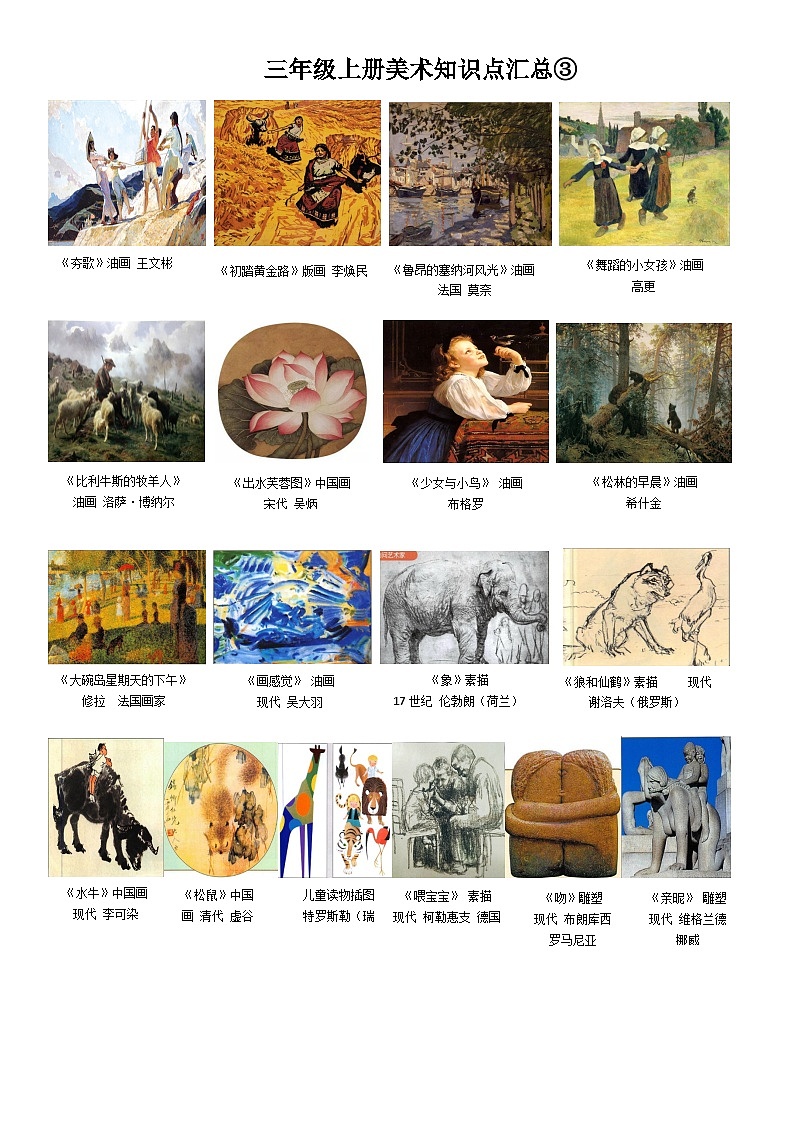 三年级上册美术知识点人教版第1页