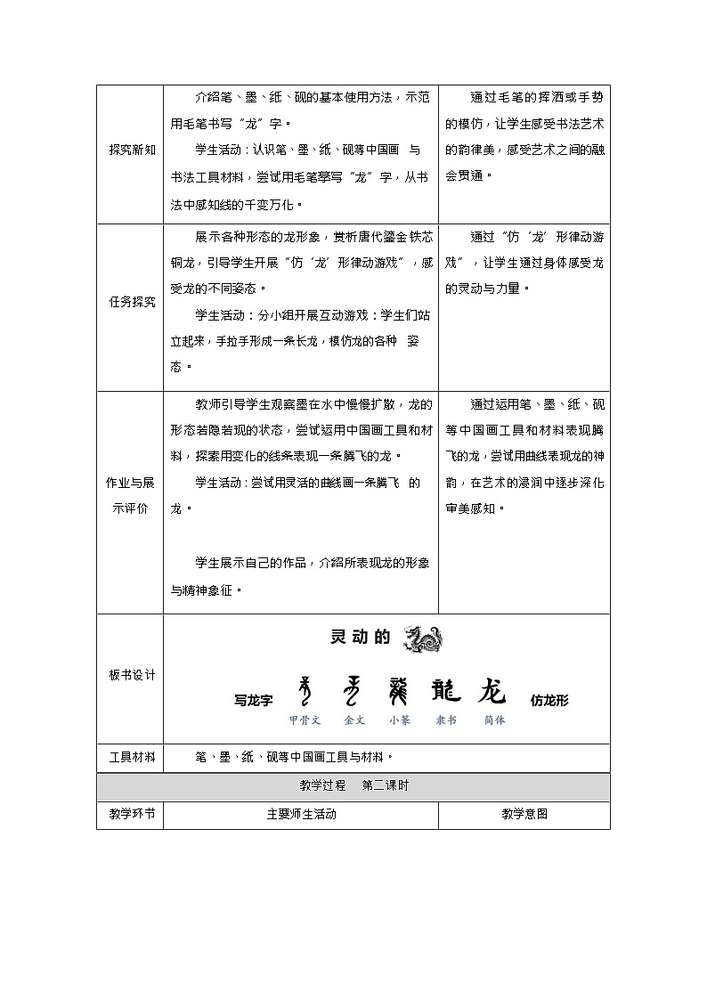 新教材人教版美术一年级上册第一单元第四课灵动的龙教案第2页