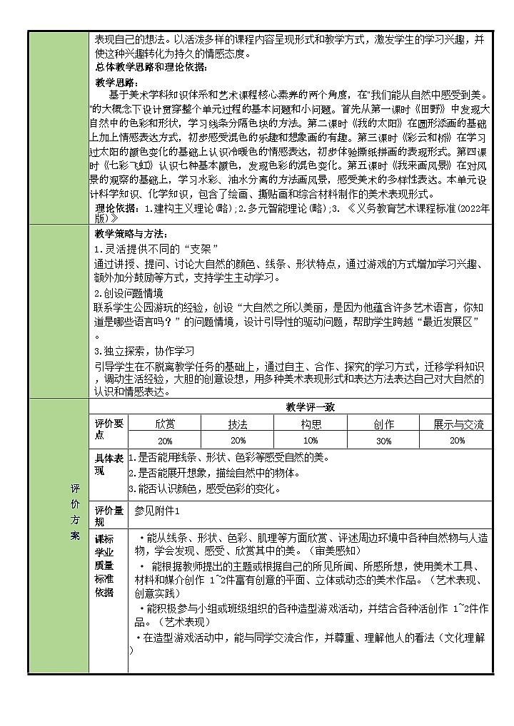 新教材湘美版美术2024年一年级上册第二单元美丽的自然大单元教案第3页