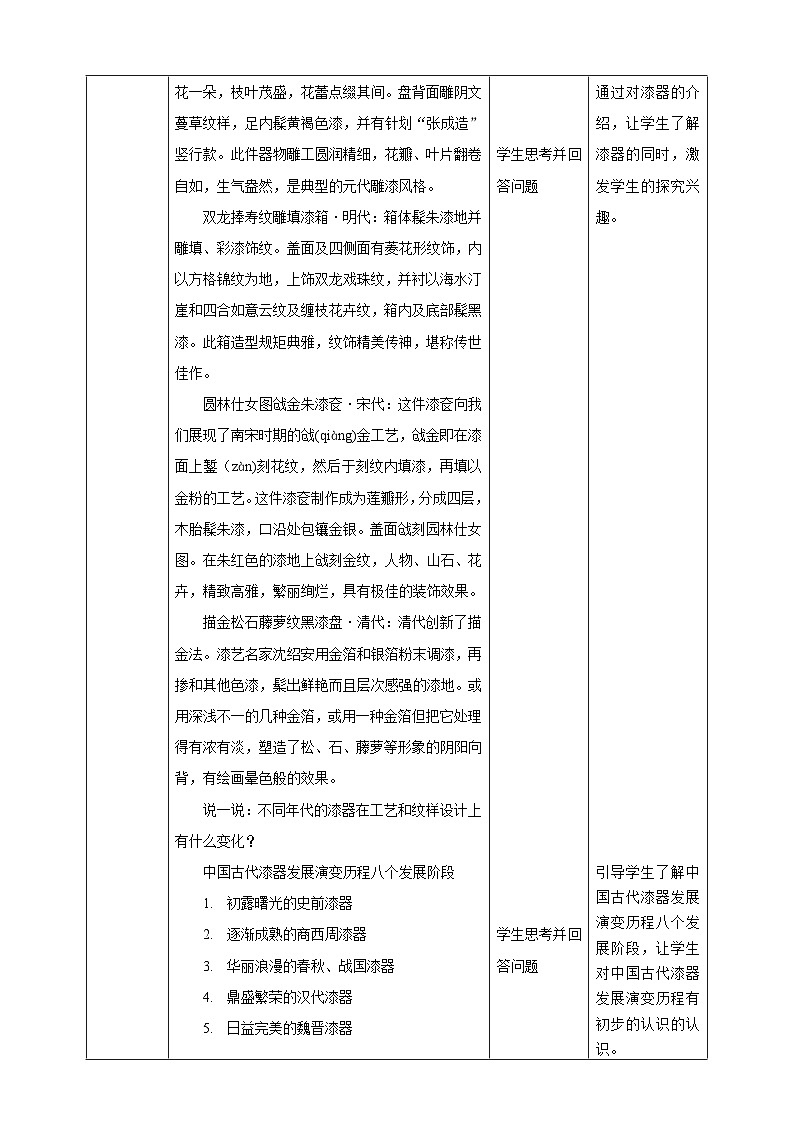 浙美版美术五年级下册第十九课《中国漆器》教案第3页