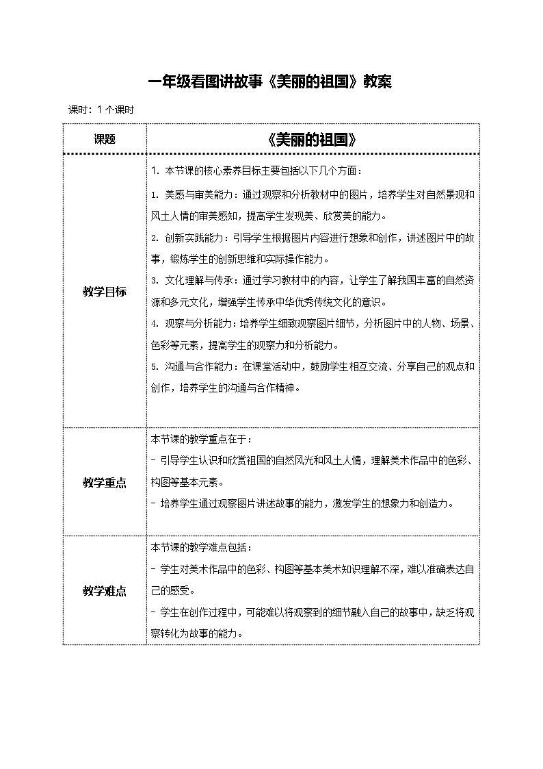 美术岭南版一年级下册 第一课看图讲故事《美丽的祖国》教案第1页