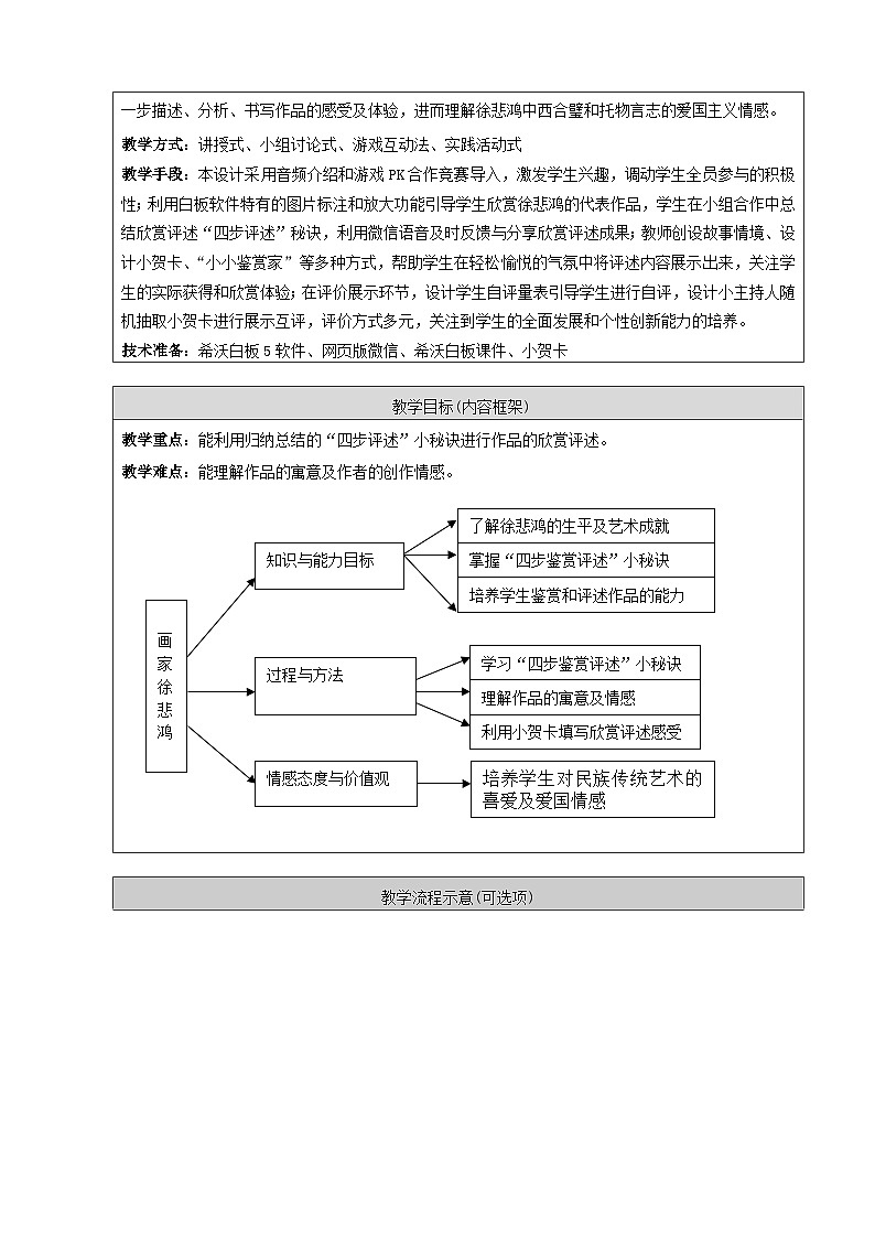 人美版（北京）五年级下册美术-第6课  画家徐悲鸿 教案(表格式)第2页