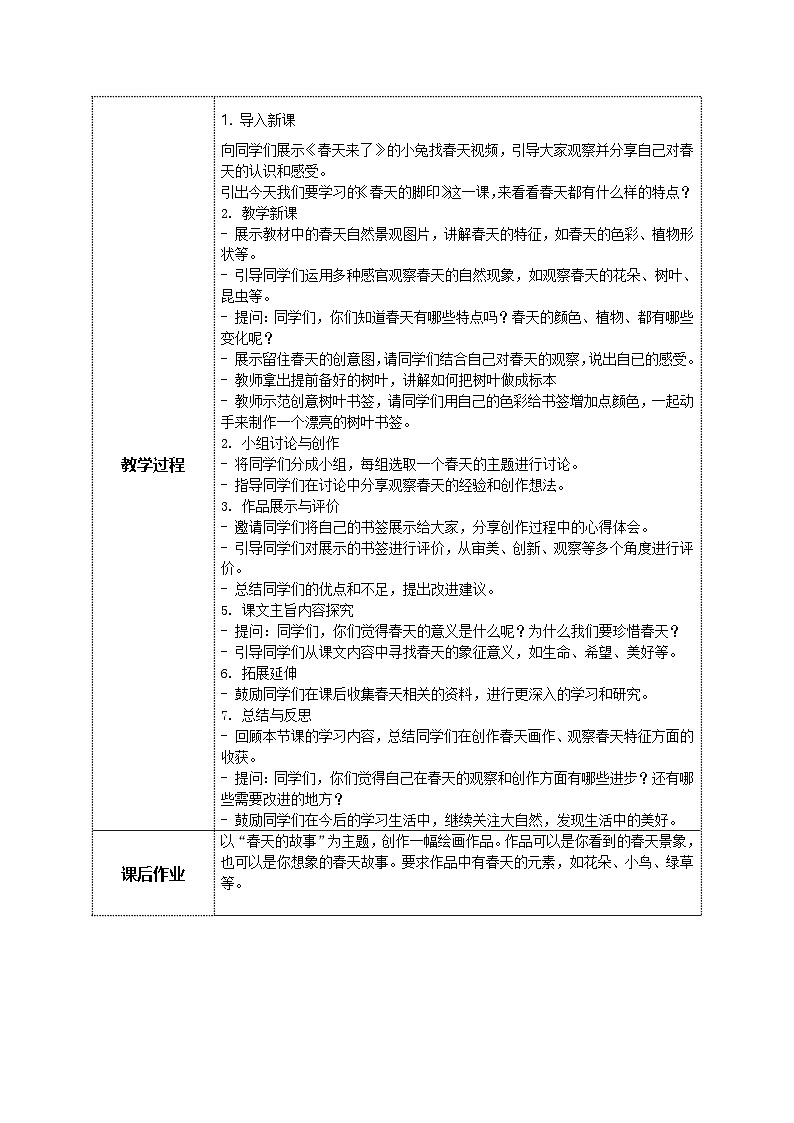 美术岭南版一年级下册 第三课《春天的脚印》教案第2页