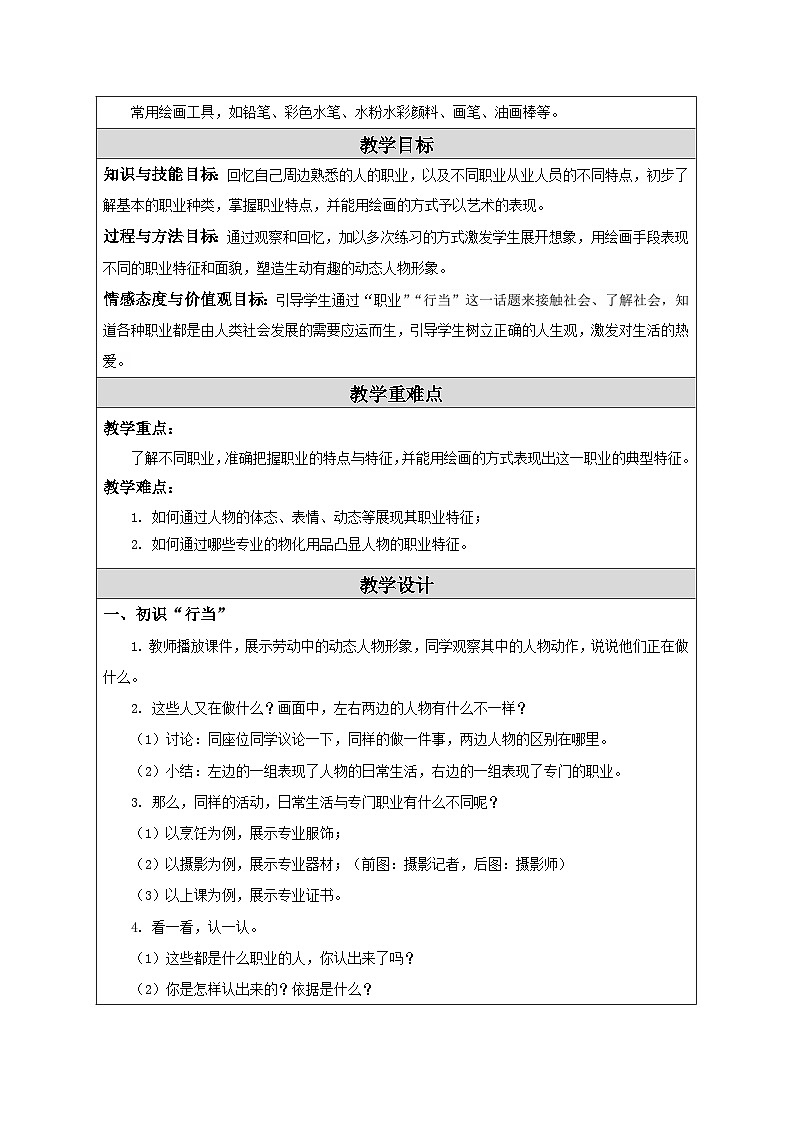 苏少版美术六下 第1课《三百六十行（一）》教案第2页