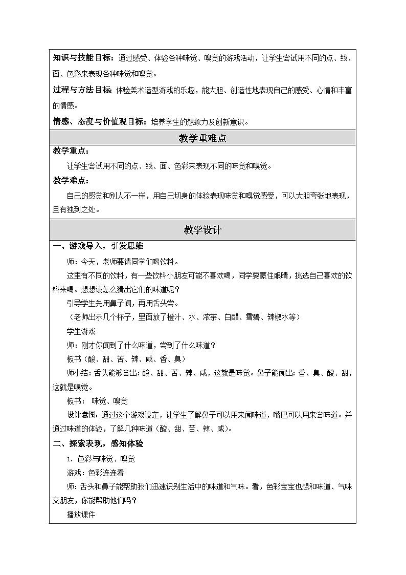 苏少版美术一下 第16课《画味觉、画嗅觉》教案第2页