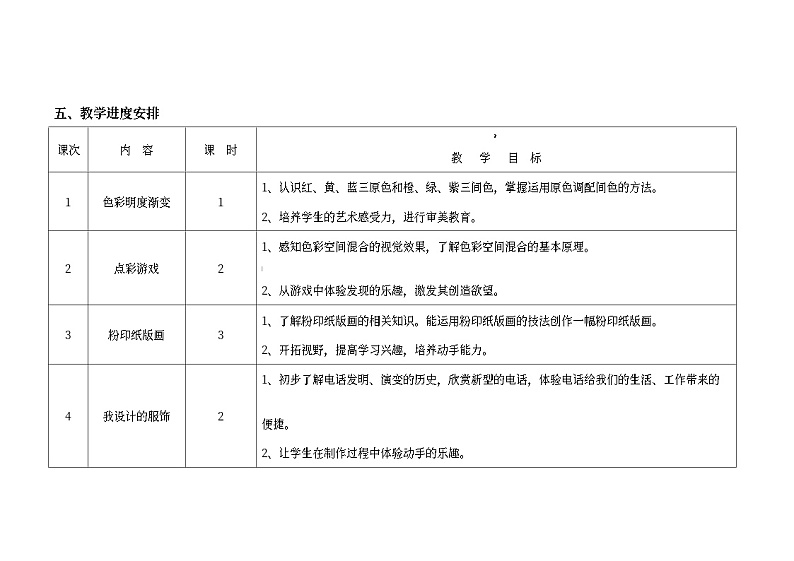 苏少版三年级上册美术教学计划第3页