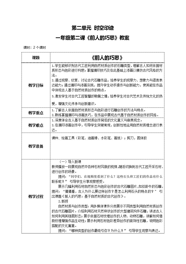 美术人教版一年级下册 第二课《前人的巧思》教案第1页