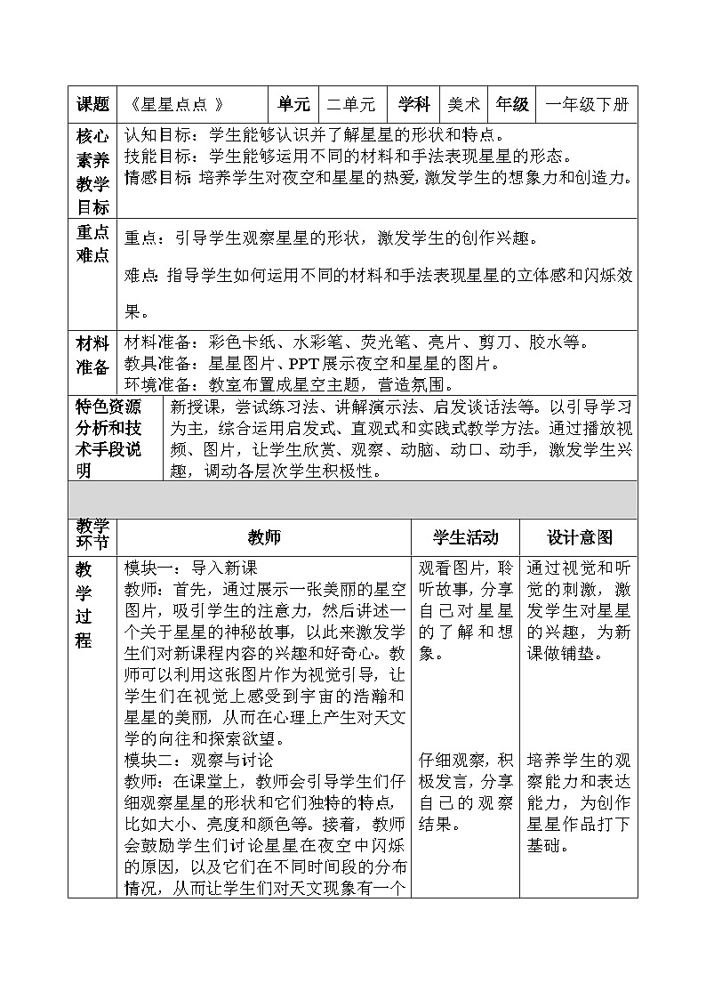 人美版小学美术下册《星星点点》教学设计第1页