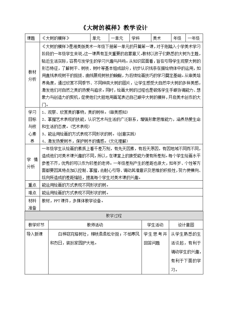 第1课《大树的模样》核心素养教学设计第1页